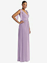 Side View Thumbnail - Pale Purple Plunge Neckline Bow Shoulder Empire Waist Chiffon Maxi Dress