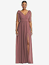 Front View Thumbnail - Rosewood Plunge Neckline Bow Shoulder Empire Waist Chiffon Maxi Dress