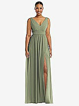 Alt View 2 Thumbnail - Sage Plunge Neckline Bow Shoulder Empire Waist Chiffon Maxi Dress