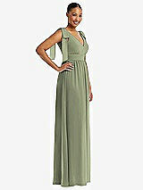 Side View Thumbnail - Sage Plunge Neckline Bow Shoulder Empire Waist Chiffon Maxi Dress