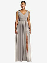 Alt View 2 Thumbnail - Taupe Plunge Neckline Bow Shoulder Empire Waist Chiffon Maxi Dress