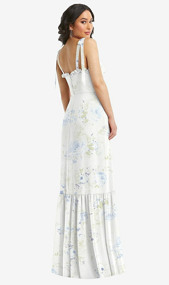 Back View - Bleu Garden Tie-Shoulder Bustier Bodice Ruffle-Hem Maxi Dress