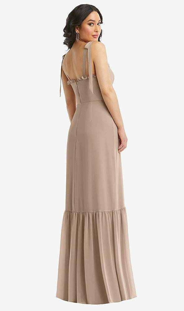 Back View - Topaz Tie-Shoulder Bustier Bodice Ruffle-Hem Maxi Dress