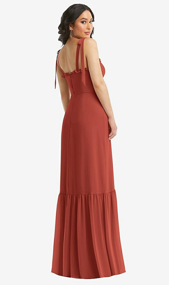 Back View - Amber Sunset Tie-Shoulder Bustier Bodice Ruffle-Hem Maxi Dress