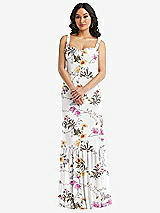 Alt View 1 Thumbnail - Butterfly Botanica Ivory Tie-Shoulder Bustier Bodice Ruffle-Hem Maxi Dress