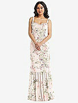 Alt View 1 Thumbnail - Blush Garden Tie-Shoulder Bustier Bodice Ruffle-Hem Maxi Dress