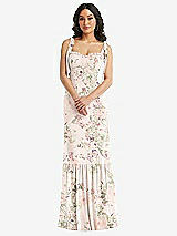 Alt View 2 Thumbnail - Blush Garden Tie-Shoulder Bustier Bodice Ruffle-Hem Maxi Dress