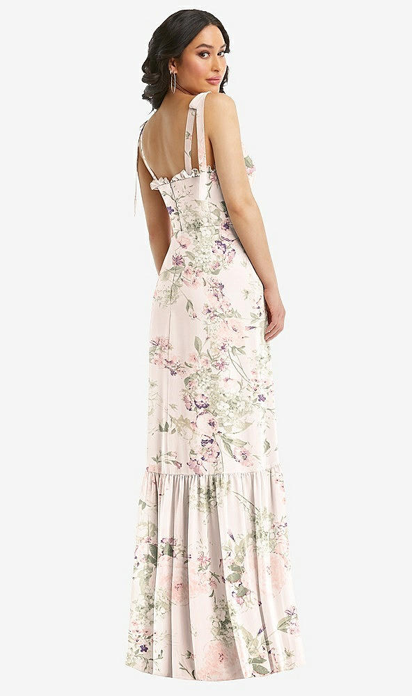 Back View - Blush Garden Tie-Shoulder Bustier Bodice Ruffle-Hem Maxi Dress