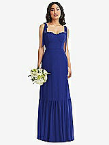 Front View Thumbnail - Cobalt Blue Tie-Shoulder Bustier Bodice Ruffle-Hem Maxi Dress