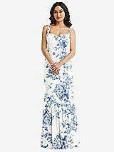 Alt View 1 Thumbnail - Cottage Rose Dusk Blue Tie-Shoulder Bustier Bodice Ruffle-Hem Maxi Dress