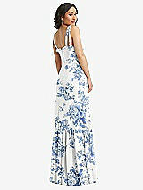 Rear View Thumbnail - Cottage Rose Dusk Blue Tie-Shoulder Bustier Bodice Ruffle-Hem Maxi Dress