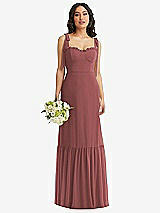 Front View Thumbnail - English Rose Tie-Shoulder Bustier Bodice Ruffle-Hem Maxi Dress