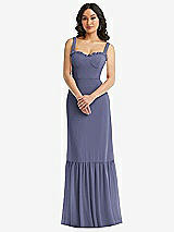 Alt View 1 Thumbnail - French Blue Tie-Shoulder Bustier Bodice Ruffle-Hem Maxi Dress