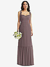 Front View Thumbnail - French Truffle Tie-Shoulder Bustier Bodice Ruffle-Hem Maxi Dress