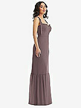 Side View Thumbnail - French Truffle Tie-Shoulder Bustier Bodice Ruffle-Hem Maxi Dress