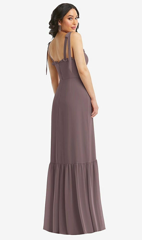 Back View - French Truffle Tie-Shoulder Bustier Bodice Ruffle-Hem Maxi Dress