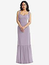 Alt View 2 Thumbnail - Lilac Haze Tie-Shoulder Bustier Bodice Ruffle-Hem Maxi Dress