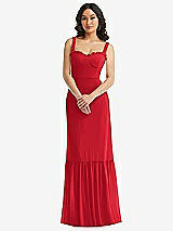 Alt View 1 Thumbnail - Parisian Red Tie-Shoulder Bustier Bodice Ruffle-Hem Maxi Dress