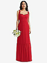 Front View Thumbnail - Parisian Red Tie-Shoulder Bustier Bodice Ruffle-Hem Maxi Dress