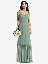 Front View Thumbnail - Seagrass Tie-Shoulder Bustier Bodice Ruffle-Hem Maxi Dress