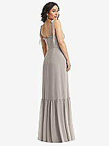 Rear View Thumbnail - Taupe Tie-Shoulder Bustier Bodice Ruffle-Hem Maxi Dress