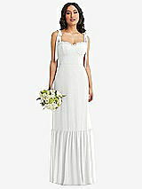 Front View Thumbnail - White Tie-Shoulder Bustier Bodice Ruffle-Hem Maxi Dress