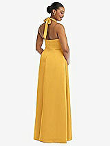 Rear View Thumbnail - NYC Yellow High-Neck Tie-Back Halter Cascading High Low Maxi Dress