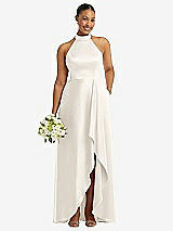 Alt View 1 Thumbnail - Ivory High-Neck Tie-Back Halter Cascading High Low Maxi Dress