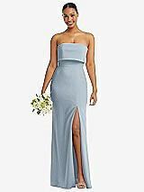 Front View Thumbnail - Mist Strapless Overlay Bodice Crepe Maxi Dress with Front Slit