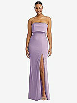 Alt View 1 Thumbnail - Pale Purple Strapless Overlay Bodice Crepe Maxi Dress with Front Slit