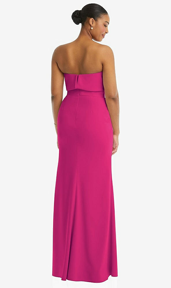 Back View - Think Pink Strapless Overlay Bodice Crepe Maxi Dress with Front Slit