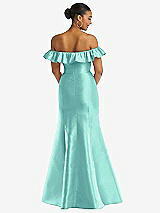 Alt View 5 Thumbnail - Coastal Off-the-Shoulder Ruffle Neck Satin Trumpet Gown