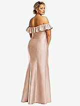 Rear View Thumbnail - Cameo Off-the-Shoulder Ruffle Neck Satin Trumpet Gown