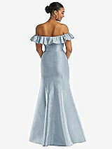 Alt View 5 Thumbnail - Mist Off-the-Shoulder Ruffle Neck Satin Trumpet Gown