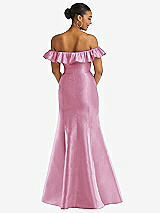 Alt View 5 Thumbnail - Powder Pink Off-the-Shoulder Ruffle Neck Satin Trumpet Gown