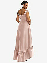 Rear View Thumbnail - Toasted Sugar Cap Sleeve Deep Ruffle Hem Satin High Low Dress with Pockets