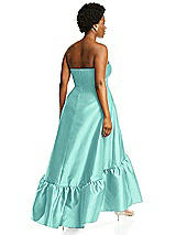 Alt View 3 Thumbnail - Coastal Strapless Deep Ruffle Hem Satin High Low Dress with Pockets