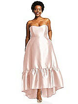 Alt View 1 Thumbnail - Blush Strapless Deep Ruffle Hem Satin High Low Dress with Pockets