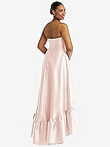 Rear View Thumbnail - Blush Strapless Deep Ruffle Hem Satin High Low Dress with Pockets