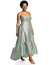 Alt View 2 Thumbnail - Willow Green Strapless Deep Ruffle Hem Satin High Low Dress with Pockets