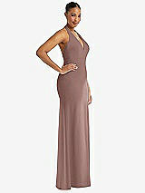 Side View Thumbnail - Sienna Plunge Neck Halter Backless Trumpet Gown with Front Slit