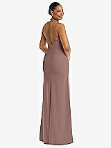 Rear View Thumbnail - Sienna Plunge Neck Halter Backless Trumpet Gown with Front Slit