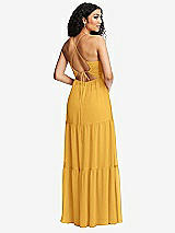 Rear View Thumbnail - NYC Yellow Drawstring Bodice Gathered Tie Open-Back Maxi Dress with Tiered Skirt