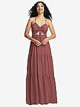 Front View Thumbnail - English Rose Drawstring Bodice Gathered Tie Open-Back Maxi Dress with Tiered Skirt