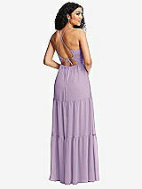 Rear View Thumbnail - Pale Purple Drawstring Bodice Gathered Tie Open-Back Maxi Dress with Tiered Skirt