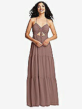 Front View Thumbnail - Sienna Drawstring Bodice Gathered Tie Open-Back Maxi Dress with Tiered Skirt
