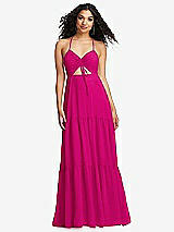 Alt View 2 Thumbnail - Think Pink Drawstring Bodice Gathered Tie Open-Back Maxi Dress with Tiered Skirt