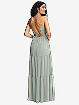 Rear View Thumbnail - Willow Green Drawstring Bodice Gathered Tie Open-Back Maxi Dress with Tiered Skirt