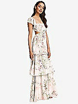 Side View Thumbnail - Blush Garden Flutter Sleeve Cutout Tie-Back Maxi Dress with Tiered Ruffle Skirt