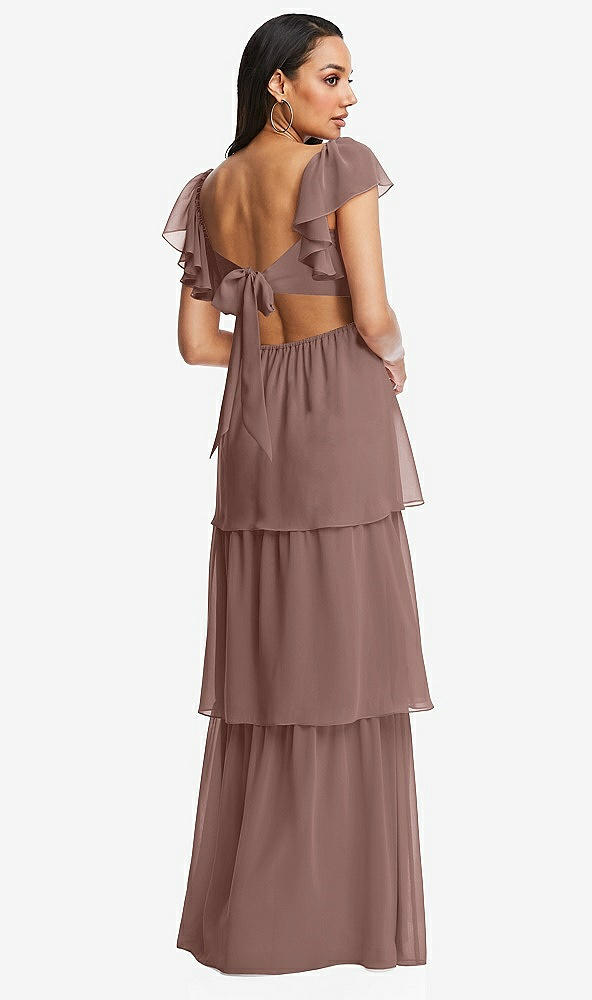 Back View - Sienna Flutter Sleeve Cutout Tie-Back Maxi Dress with Tiered Ruffle Skirt